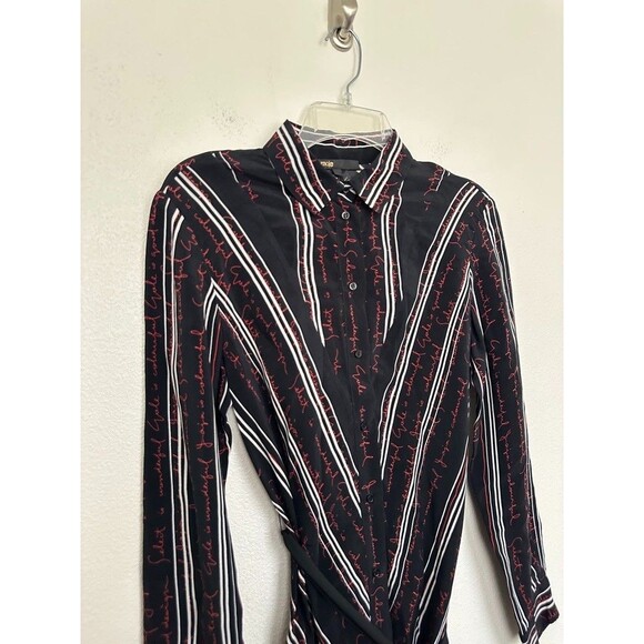 MAJE Regga Shirt Dress Chevron Stripe Print Logo Lettering Belt Black Size 1 (S) - Picture 4 of 13